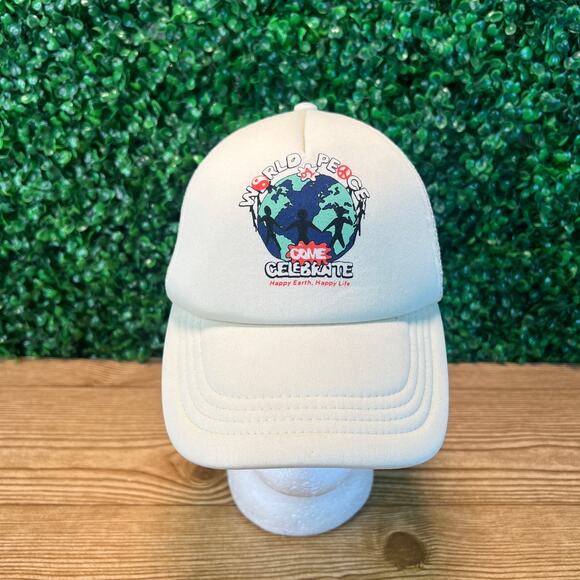 World Peace Come Celebrate Happy Earth Happy Life Mesh Foam Trucker Cap - Picture 1 of 7